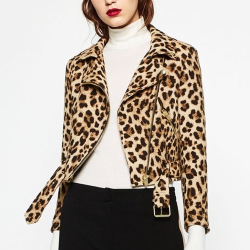Zara Leopard Print Biker Jacket
